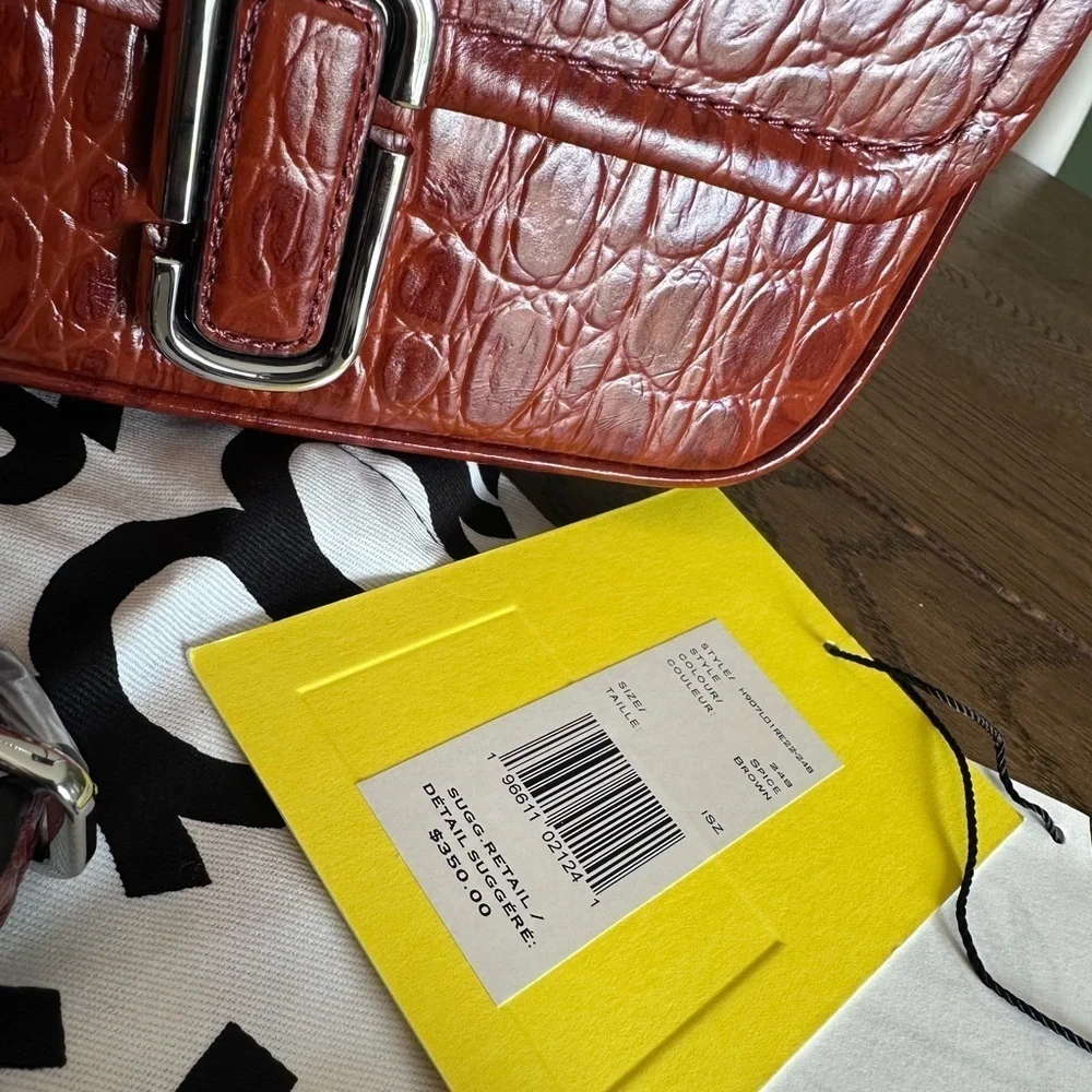 NWT! New Marc Jacobs J Marc Mini Shoulder Bag -Croc-embossed Leather Cognac 3way